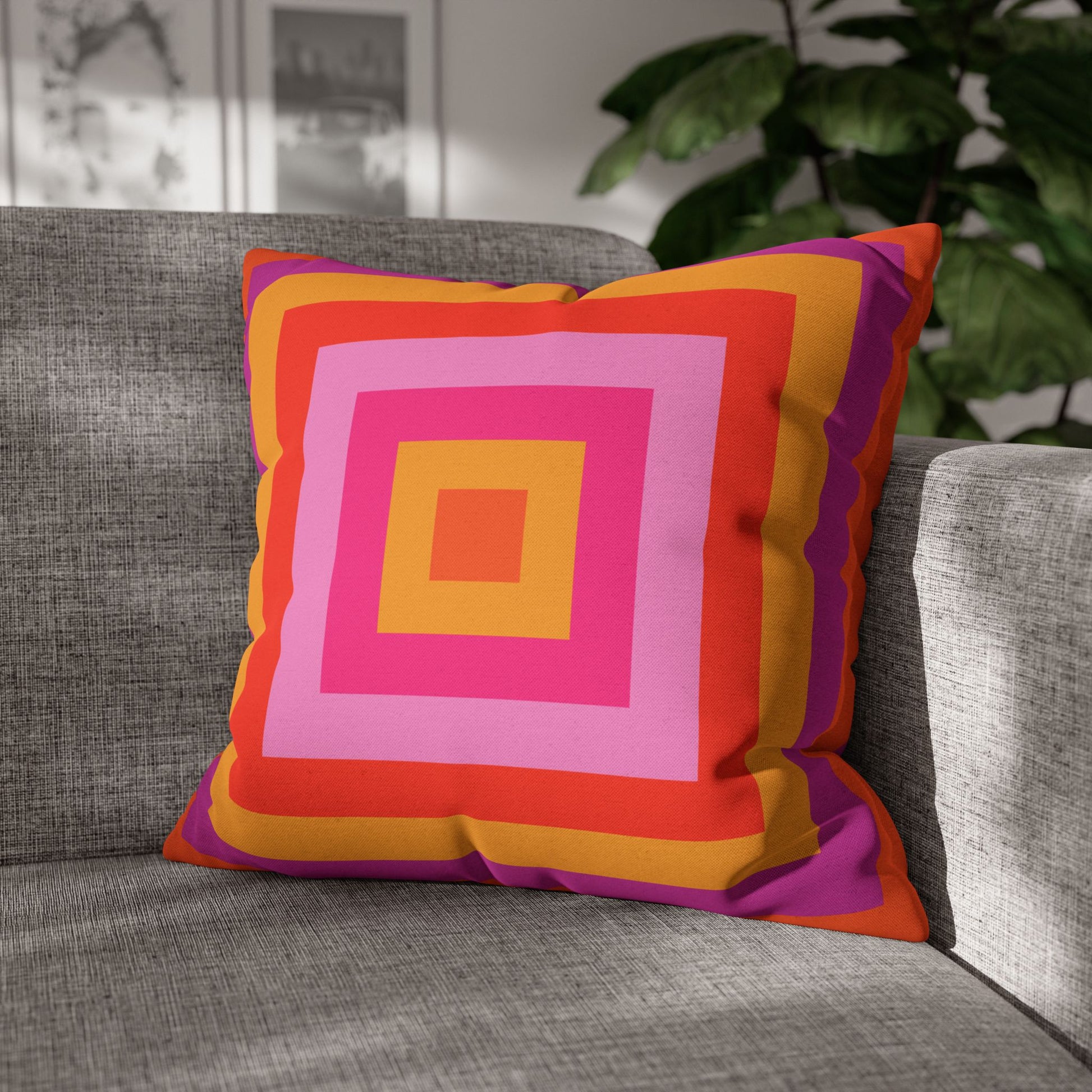 Bright Pink and Orange Throw Pillow Cover, Hot Pink Cushion Cover, Vibrant Square Pillowcase, Maximalist Home, Bohemian Boho Hippie Decor