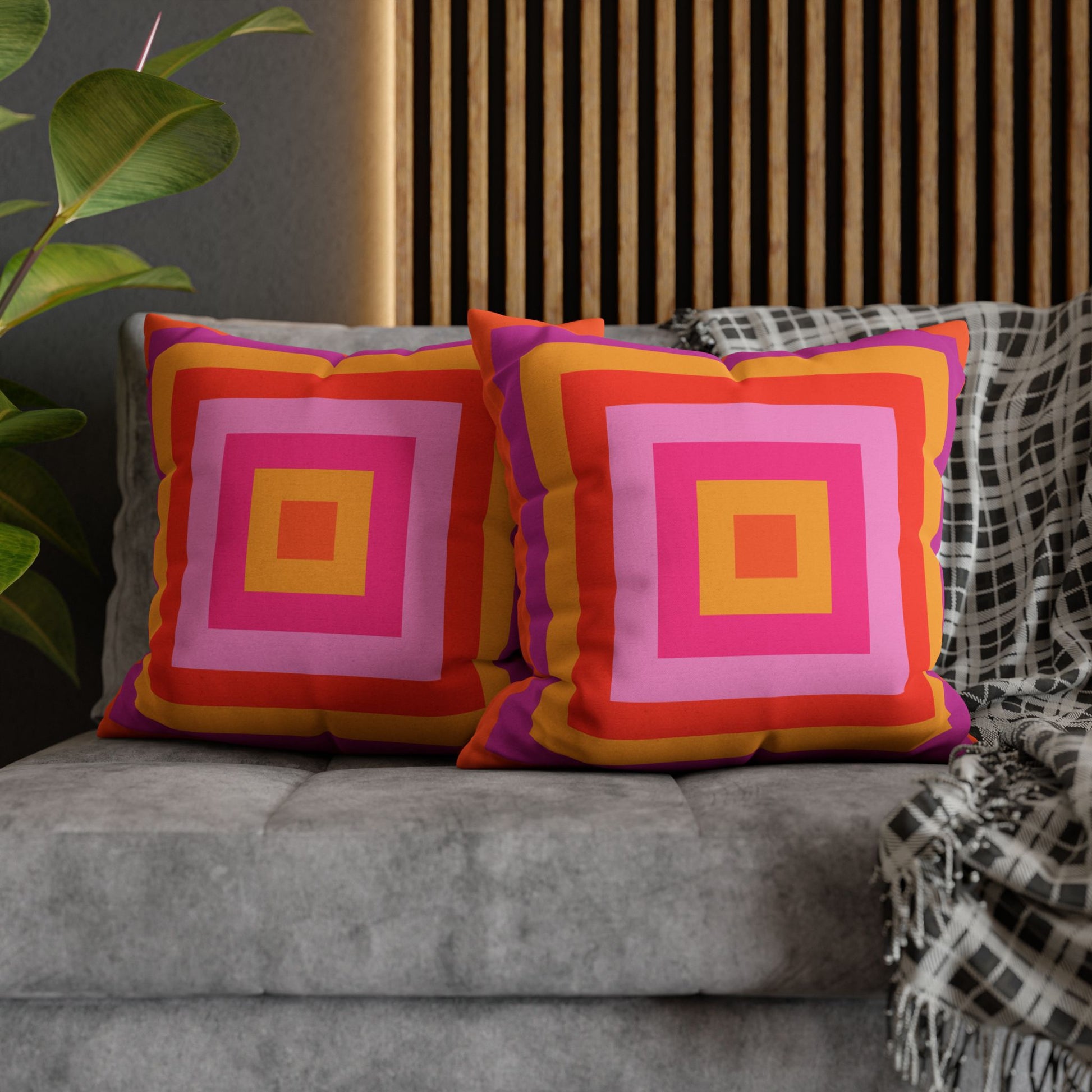 Bright Pink and Orange Throw Pillow Cover, Hot Pink Cushion Cover, Vibrant Square Pillowcase, Maximalist Home, Bohemian Boho Hippie Decor