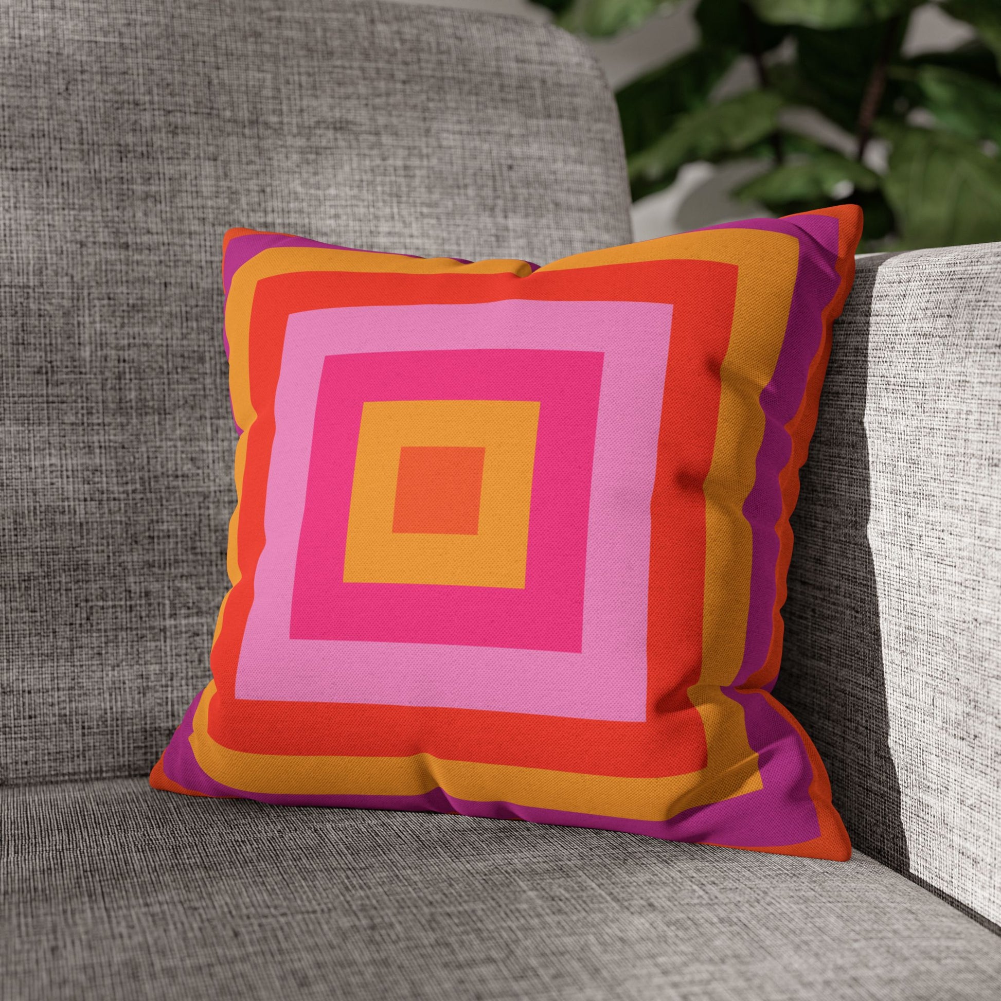 Bright Pink and Orange Throw Pillow Cover, Hot Pink Cushion Cover, Vibrant Square Pillowcase, Maximalist Home, Bohemian Boho Hippie Decor