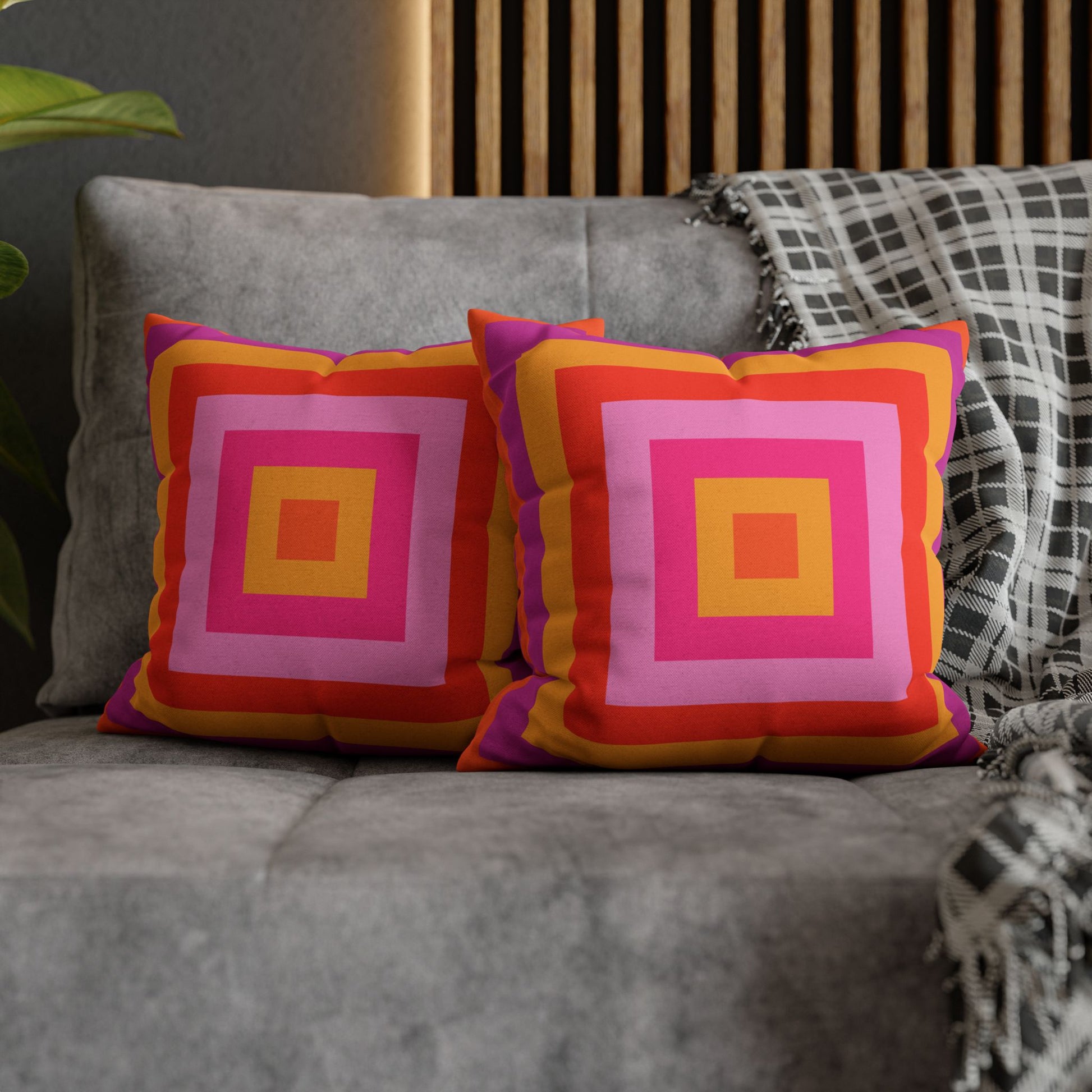 Bright Pink and Orange Throw Pillow Cover, Hot Pink Cushion Cover, Vibrant Square Pillowcase, Maximalist Home, Bohemian Boho Hippie Decor