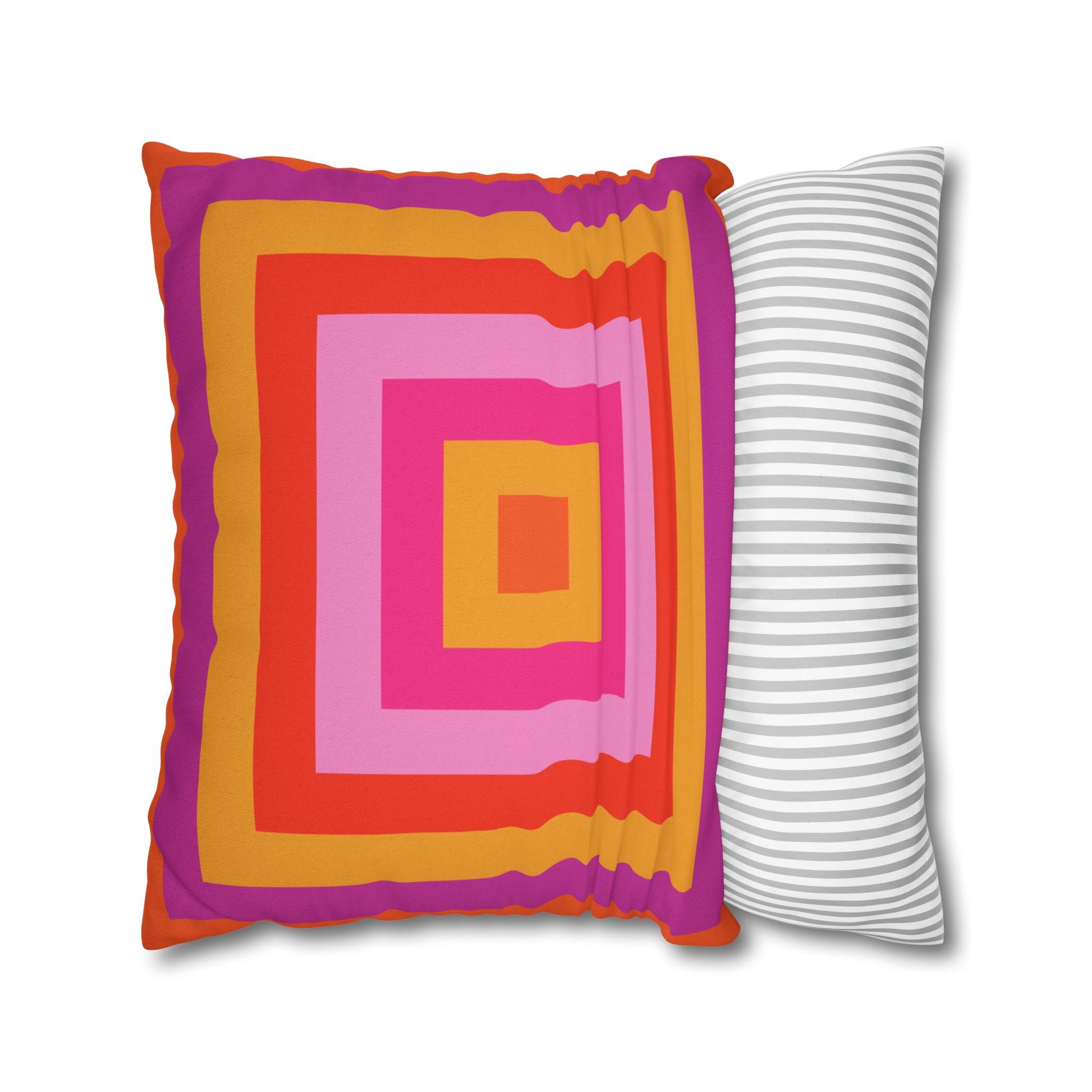 Bright Pink and Orange Throw Pillow Cover, Hot Pink Cushion Cover, Vibrant Square Pillowcase, Maximalist Home, Bohemian Boho Hippie Decor