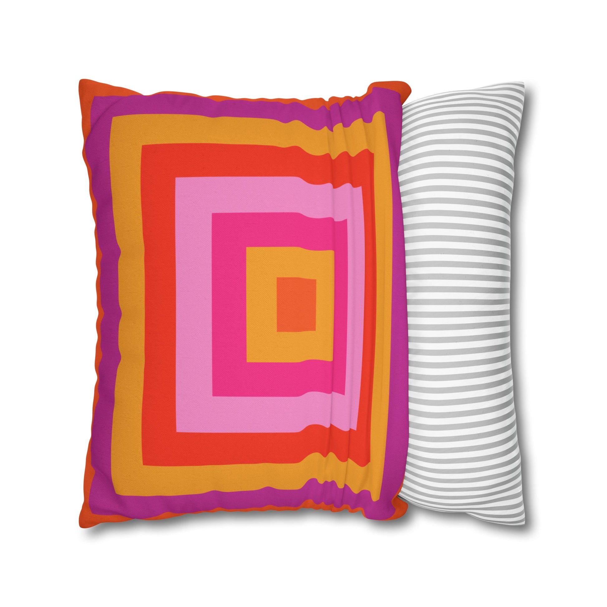Bright Pink and Orange Throw Pillow Cover, Hot Pink Cushion Cover, Vibrant Square Pillowcase, Maximalist Home, Bohemian Boho Hippie Decor