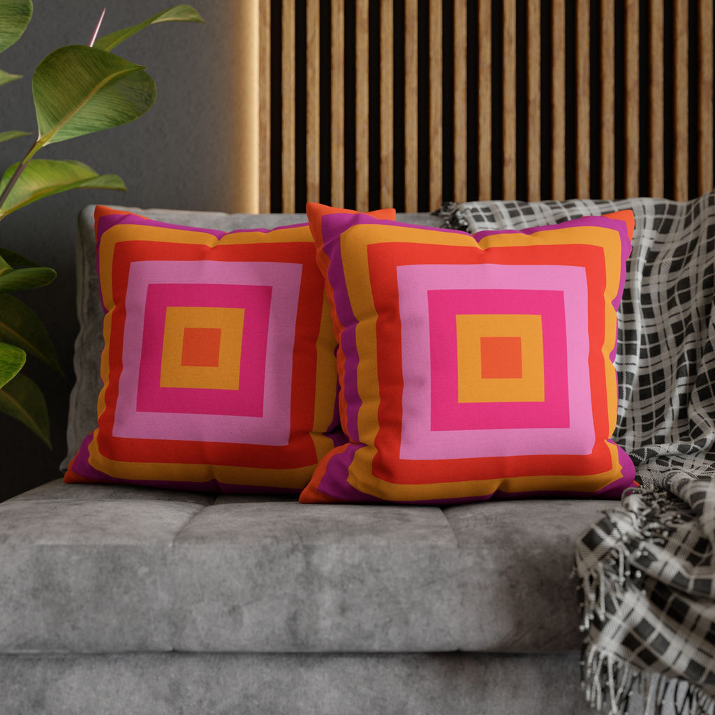 Bright Pink and Orange Throw Pillow Cover, Hot Pink Cushion Cover, Vibrant Square Pillowcase, Maximalist Home, Bohemian Boho Hippie Decor