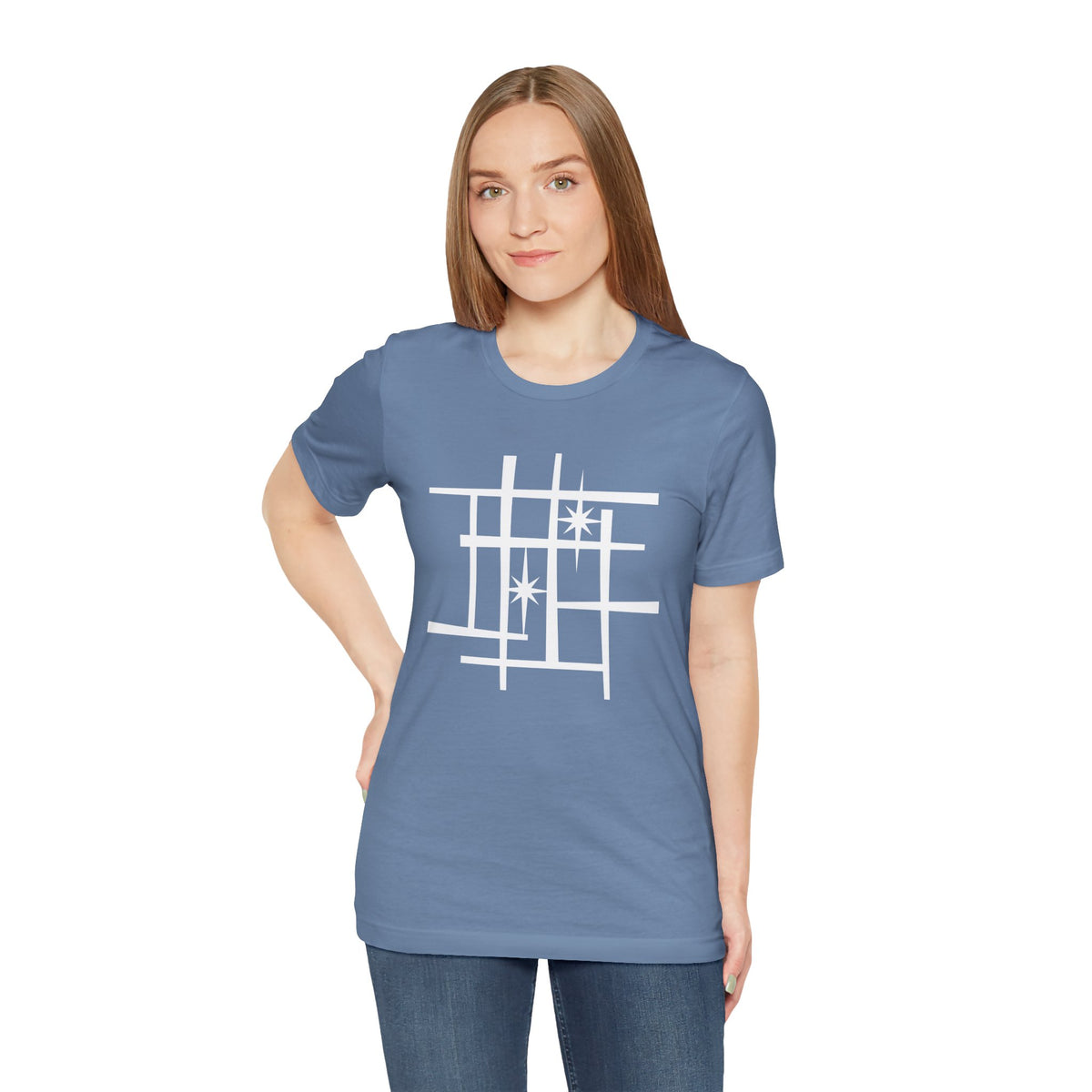 Mid Century Modern Retro Tee, Atomic Starburst Unisex T-Shirt - Mondrian Bauhaus Inspired, Birthday Gift Men Women, 1950s 1960s Palm Springs