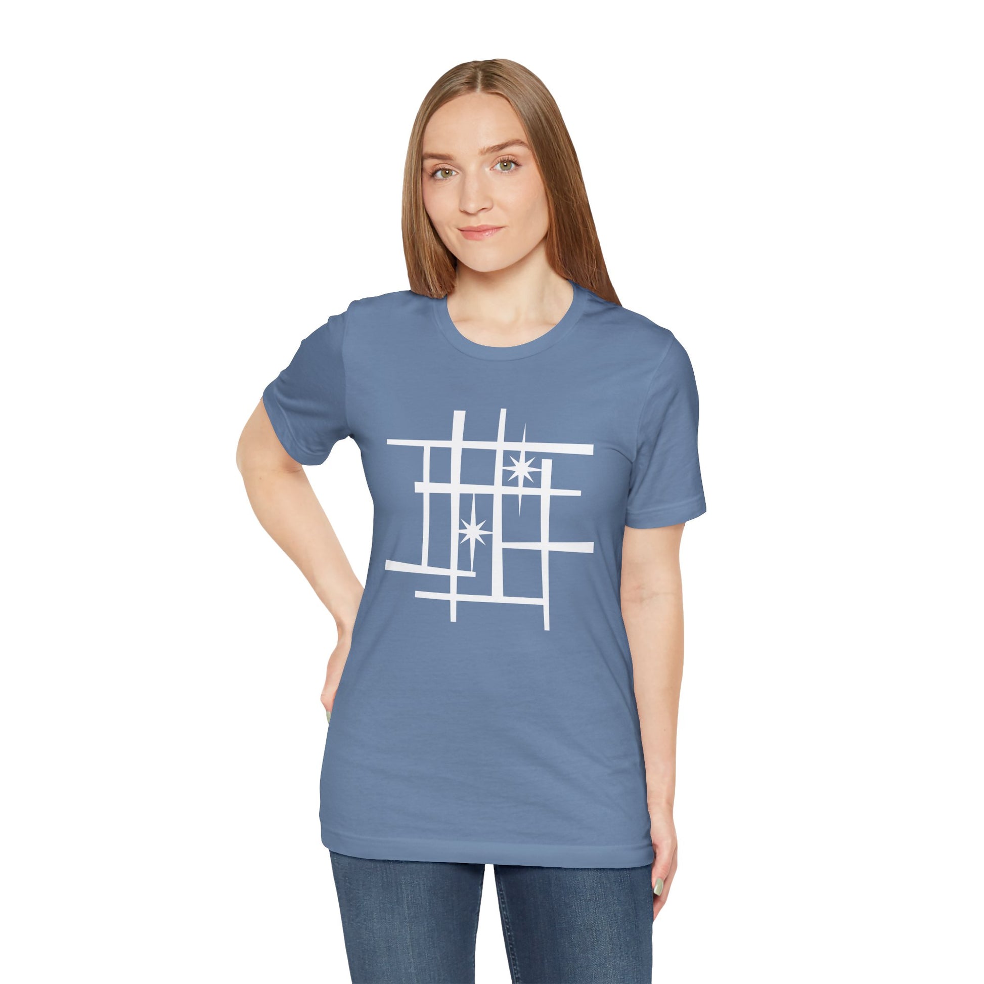 Mid Century Modern Retro Tee, Atomic Starburst Unisex T-Shirt - Mondrian Bauhaus Inspired, Birthday Gift Men Women, 1950s 1960s Palm Springs